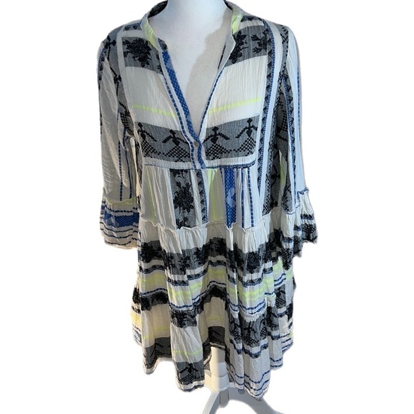 SOFIA “Ella”Linen Tribal Print Dress Made in Italy 💯 Cotton “Devotion” Dress S - Picture 1 of 11
